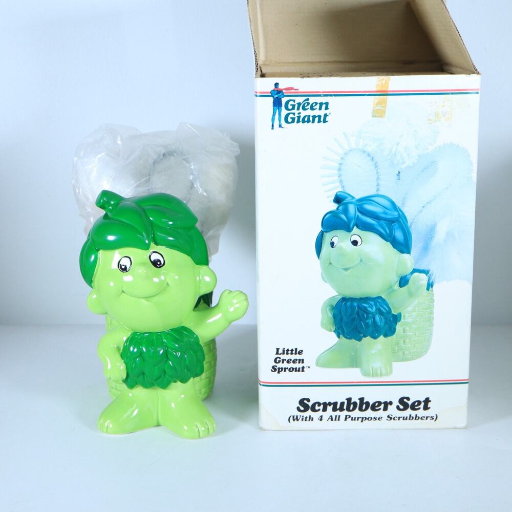 1988 Vintage Green Giant Little Green Sprout Scrubber Set New Open Box